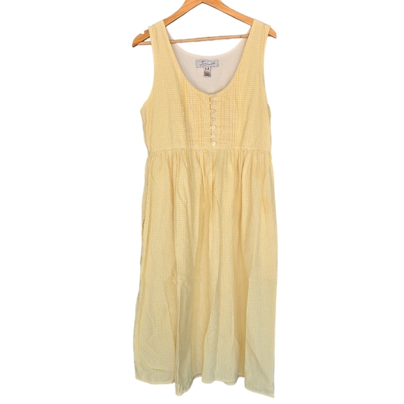 Vintage Cottagecore Butter Yellow Checkered Sleeveless Midi Garden Dress | Sz M - Picture 2 of 9